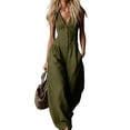 thumbnail image 1 of JULMCOMO Jumpsuits for Women Deep V Neck Button Front Sleeveless Summer Jumpsuits Wide Leg Casual Baggy Outfits with Pockets Army Green S, 1 of 5
