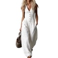 thumbnail image 1 of JULMCOMO Jumpsuits for Women Deep V Neck Button Front Sleeveless Summer Jumpsuits Wide Leg Casual Baggy Outfits with Pockets White XXL, 1 of 5