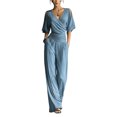 thumbnail image 1 of JULMCOMO Jumpsuits for Women Deep V Neck Cold Shoulder Casual Rompers Half Sleeve Cinched Waist Wide Leg Summer Jumpsuit with Pockets Sky Blue L, 1 of 5