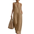 thumbnail image 1 of JULMCOMO Jumpsuits for Women Deep V Neck Halter Loose Fit Summer Outfits Sleeveless Wide Leg One Piece Casual Rompers with Pockets Camel M, 1 of 5