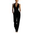 thumbnail image 1 of JULMCOMO Jumpsuits for Women Halter Deep V Neck Open Back Slim Fit Summer Outfits Sleeveless Straight Leg Dressy Jumpsuits with Pockets Black 2XL, 1 of 4