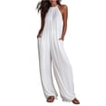 thumbnail image 1 of JULMCOMO Jumpsuits for Women Halter Sleeveless Comfy Baggy Overalls Wide Leg Pleated Casual Vacation Summer Jumpsuits White S, 1 of 5