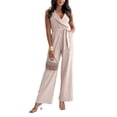 thumbnail image 1 of JULMCOMO Jumpsuits for Women Lapel Neck Sleeveless Dressy Jumpsuits Tie Waist Wide Leg Business Summer Outfits with Pockets Khaki M, 1 of 4