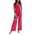 thumbnail image 1 of JULMCOMO Jumpsuits for Women Lapel Neck Sleeveless Dressy Jumpsuits Tie Waist Wide Leg Business Summer Outfits with Pockets Red L, 1 of 4
