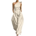 thumbnail image 1 of JULMCOMO Jumpsuits for Women One Shoulder Bow Tie Waist Vacation Summer Rompers Wide Leg Baggy Dressy Jumpsuit with Pockets Beige 2XL, 1 of 7