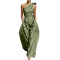 thumbnail image 1 of JULMCOMO Jumpsuits for Women One Shoulder Bow Tie Waist Vacation Summer Rompers Wide Leg Baggy Dressy Jumpsuit with Pockets Green S, 1 of 7