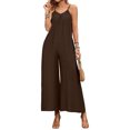 thumbnail image 1 of JULMCOMO Jumpsuits for Women Scoop Neck Adjustable Spaghetti Strap Loose Fit Summer Romper Low Back Sleeveless Wide Leg Flowy Jumpsuits Coffee XL, 1 of 7