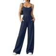 thumbnail image 1 of JULMCOMO Jumpsuits for Women Scoop Neck Spaghetti Strap Casual Rompers High Waisted Wide Leg Summer Loose Fit Overalls with Pockets Navy S, 1 of 6