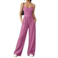 thumbnail image 1 of JULMCOMO Jumpsuits for Women Scoop Neck Spaghetti Strap Casual Rompers High Waisted Wide Leg Summer Loose Fit Overalls with Pockets Pink 2XL, 1 of 6