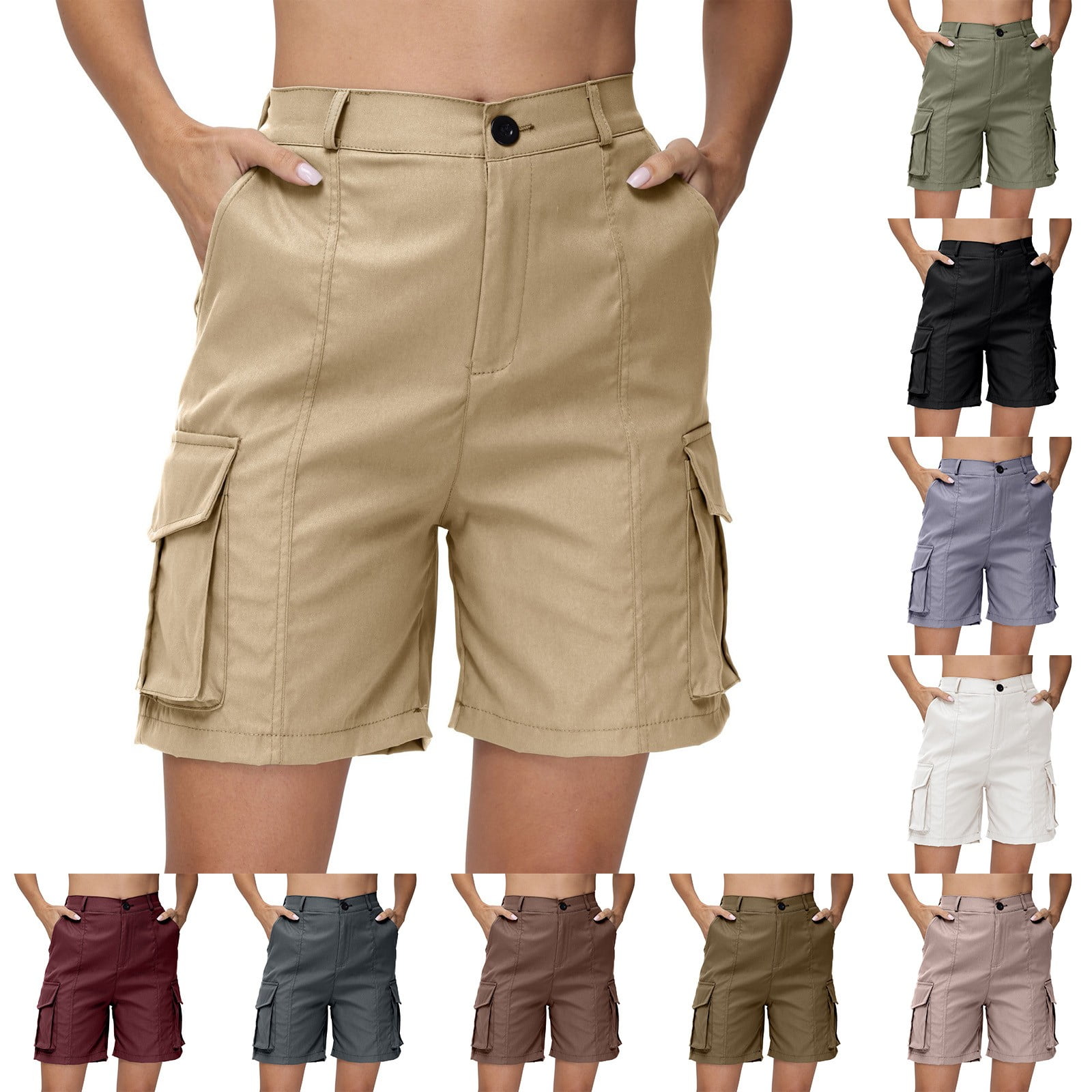 JULMCOMO Khaki Shorts Women Dressy Casual Cargo Shorts Knee Length High ...