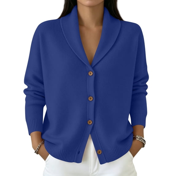 JULMCOMO Knit Cardigan Sweaters for Women Lapel Collar Button Down Loose Trendy Jacket Long Sleeve Casual Outfits Blue 2XL