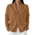 thumbnail image 1 of JULMCOMO Knit Cardigan Sweaters for Women Lapel Collar Button Down Loose Trendy Jacket Long Sleeve Casual Outfits Brown S, 1 of 5