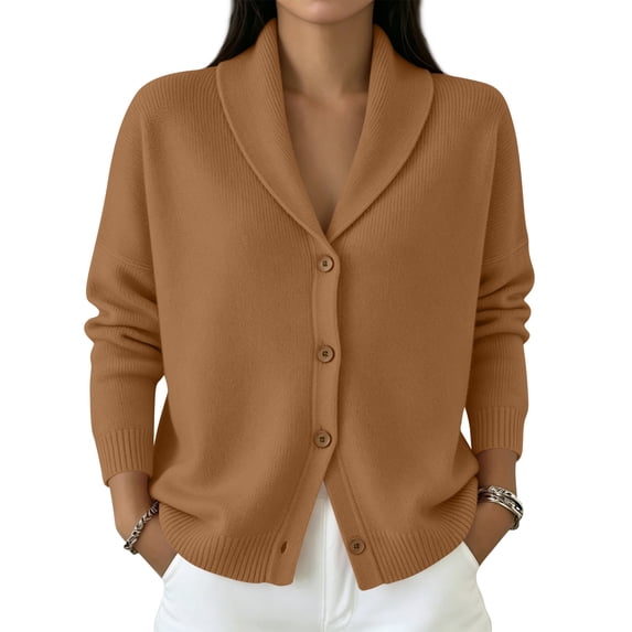 JULMCOMO Knit Cardigan Sweaters for Women Lapel Collar Button Down Loose Trendy Jacket Long Sleeve Casual Outfits Brown S