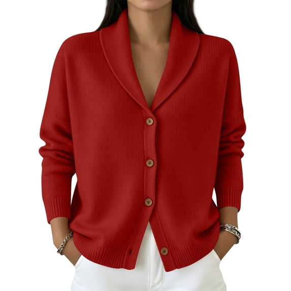 JULMCOMO Knit Cardigan Sweaters for Women Lapel Collar Button Down Loose Trendy Jacket Long Sleeve Casual Outfits Wine XL