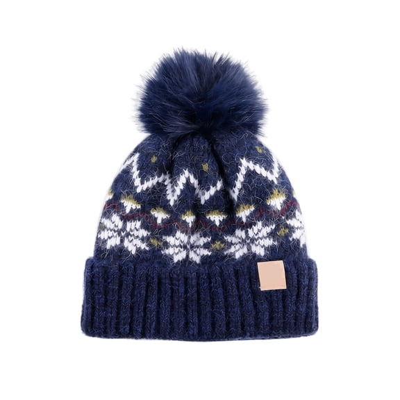 JULMCOMO Knit Christmas Hat for Girls Boys Snowflake Pattern Knitted Pom Pom Soft Warm Winter Santa Hat Xmas Holiday Party Daily Beanie Cap Navy