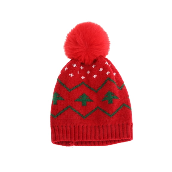 JULMCOMO Knit Christmas Hat for Girls Boys Tree Pattern Knitted Pom Pom Soft Warm Winter Santa Hat Xmas Holiday Party Daily Beanie Cap Red