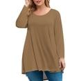 thumbnail image 1 of JULMCOMO Light Brown Plus Size Shirts for Women Dressy Long Sleeve Crew Neck Shirts Fashion Casual Basic color Tees Loose Oversized Tunic Blouse Light Brown 5XL, 1 of 5