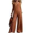 thumbnail image 1 of JULMCOMO Linen Jumpsuits for Women Scoop Neck Button Down Summer Outfits Sleeveless Hem Slit with Buttons Wide Leg Loose Fit Jumpsuits Ginger S, 1 of 4