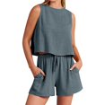 thumbnail image 1 of JULMCOMO Linen Sets for Women 2 Piece Crew Neck Baggy Summer Tank Tops Drawstring Wide Leg Casual Summer Short Sets with Pockets Dark Gray M, 1 of 4