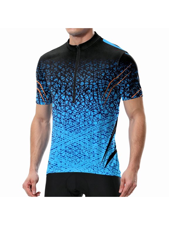Men's Cycling Jersey Gradient Crack Print Breathable Quick Dry Short Sleeve Sports Training Bike Shirt Slim Fit Cycling Jersey Blue 3XL