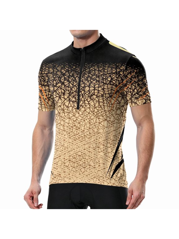 Men's Cycling Jersey Gradient Crack Print Breathable Quick Dry Short Sleeve Sports Training Bike Shirt Slim Fit Cycling Jersey Khaki 2XL