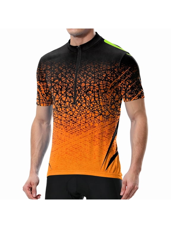 Men's Cycling Jersey Gradient Crack Print Breathable Quick Dry Short Sleeve Sports Training Bike Shirt Slim Fit Cycling Jersey Orange L