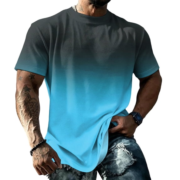 JULMCOMO Men's Shirts Ombre Gradient Crew Neck Short Sleeve Loose Fit Casual T Shirt Breathable Soft Comfy Summer Classic Tees Purple XL