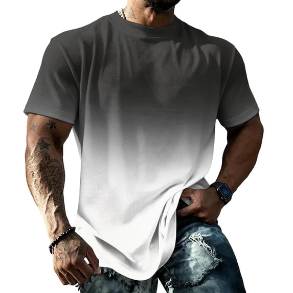 JULMCOMO Men's Shirts Ombre Gradient Crew Neck Short Sleeve Loose Fit Casual T Shirt Breathable Soft Comfy Summer Classic Tees White XL