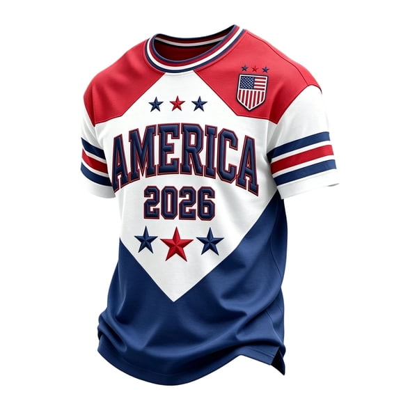 JULMCOMO Men's USA Soccer Jersey 2026 Soccer Cup Crew Neck Football Graphic Tees Fan Wear Breathable Patriotic Shirts Red 2XL
