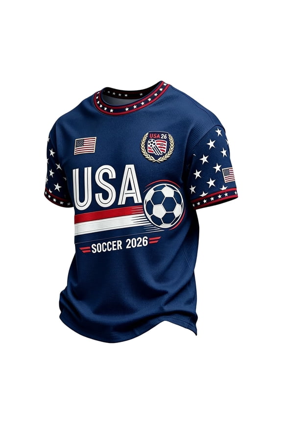 Men's USA Soccer Jersey 2026 Soccer Cup Short Sleeve Fan Wear American Flag Shirts Crew Neck Football Graphic Tees Navy XL