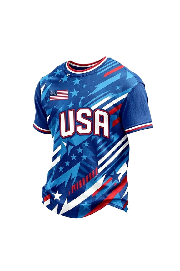 Men's USA Soccer Jersey 2026 Soccer Cup Short Sleeve Football Shirts Crew Neck Fan Wear American Flag Graphic Tees Blue XL