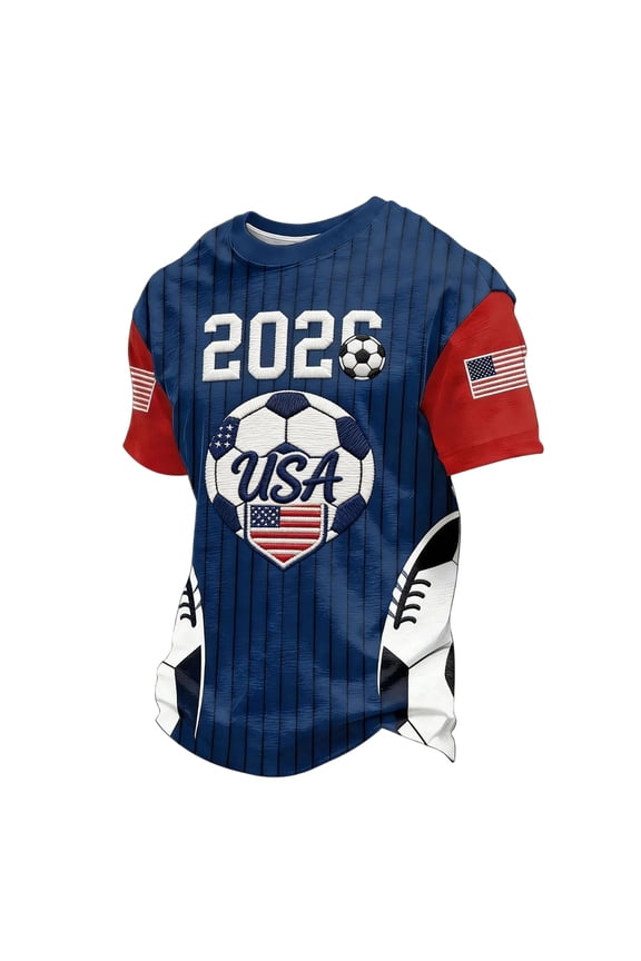 Men's USA Soccer Jersey Soccer Cup 2026 Crew Neck Football Graphic Tees Breathable Fan Wear Red White Blue Shirts Blue L