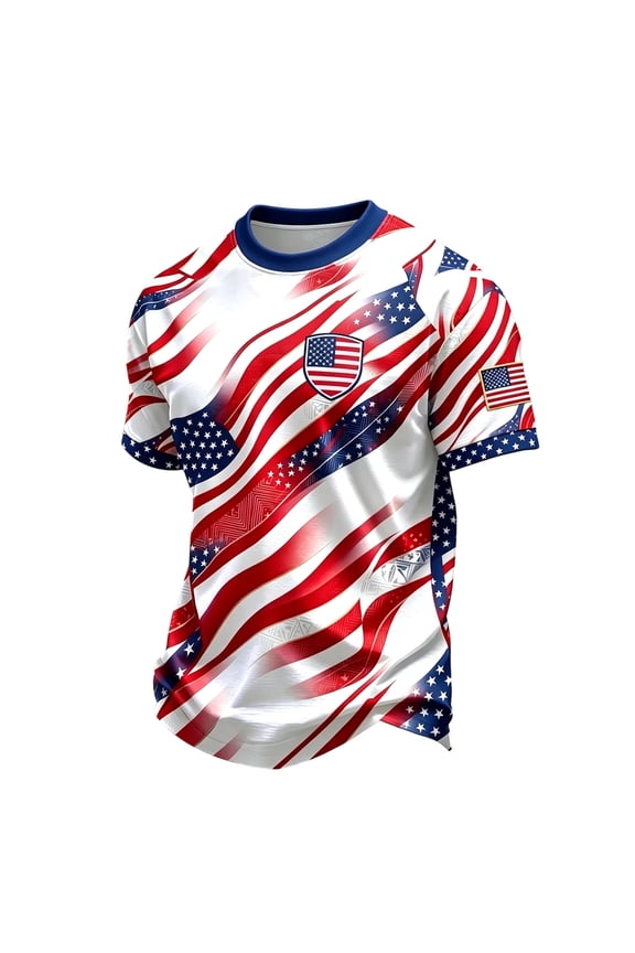 Men's USA Soccer Jersey Soccer Cup 2026 Crew Neck Football Graphic Tees Breathable Fan Wear Red White Blue Shirts Wine 4XL