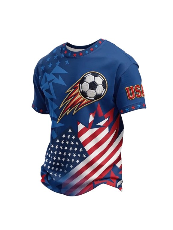 Men's USA Soccer Jersey Soccer Cup 2026 Crew Neck Red White Blue Graphic Tees American Football Fan Wear Breathable Shirts Dark Blue L