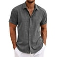 thumbnail image 1 of JULMCOMO Mens Button up Shirts Beach Summer Loose Fit Button Down Shirts Short Sleeve Shirts Solid Plain Tops Loose fit Casual Button up Shirts, 1 of 5