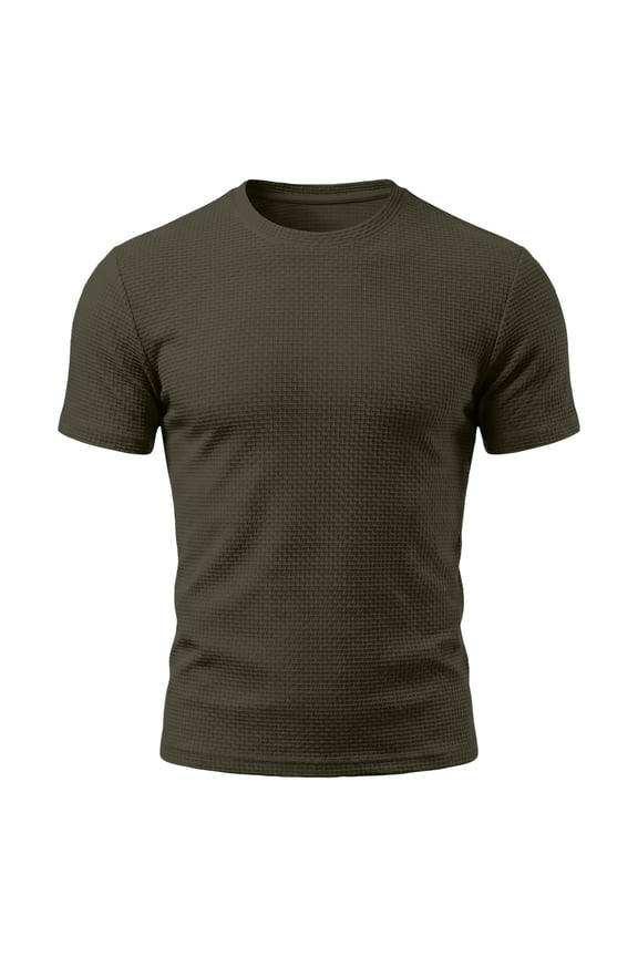 Mens Shirts Waffle Short Sleeve Crew Neck Breathable T Shirt Breathable Casual Summer Men Clothing for Business Army Green L