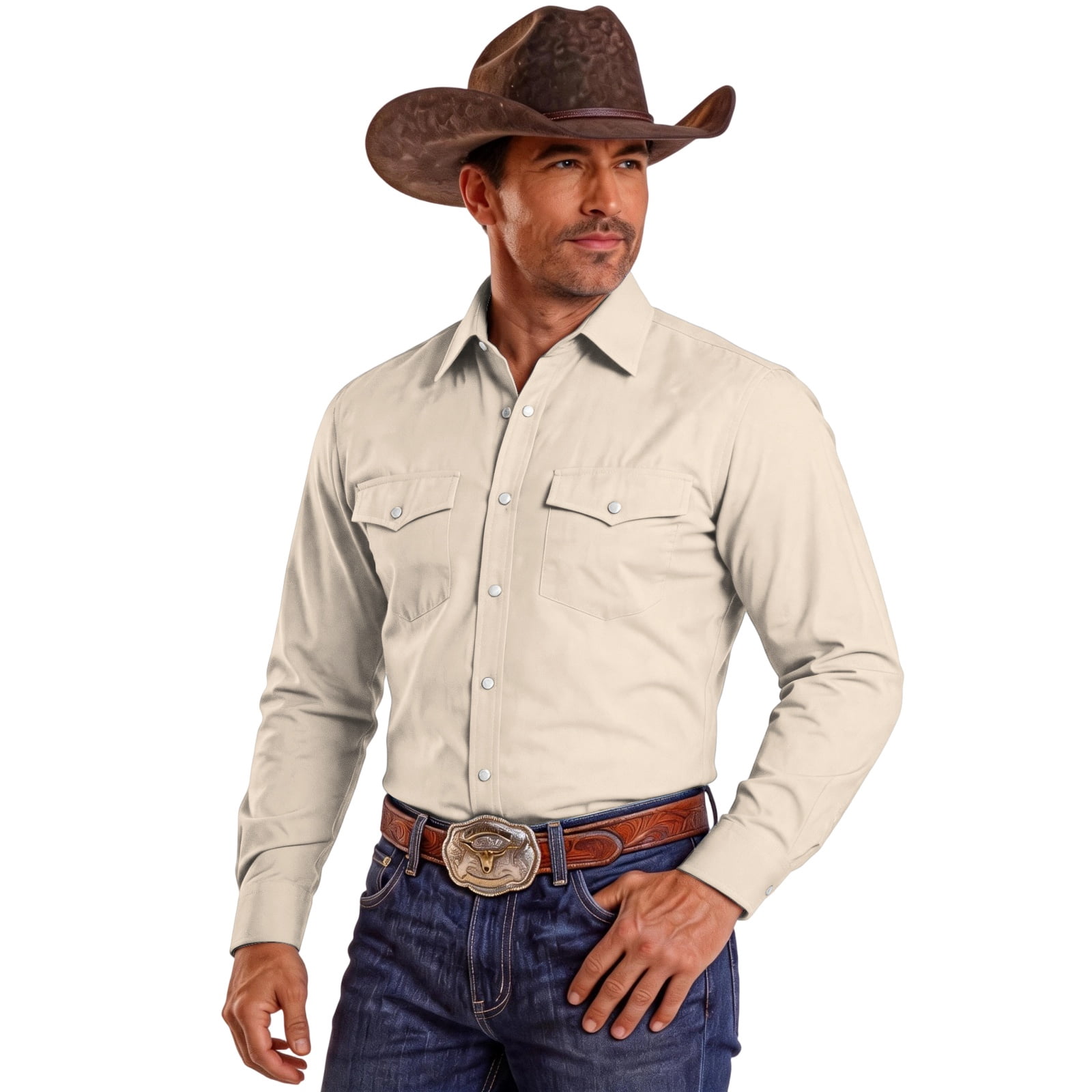 JULMCOMO Mens Western Style Pearl Snap Button Long Sleeve Shirt Classic ...