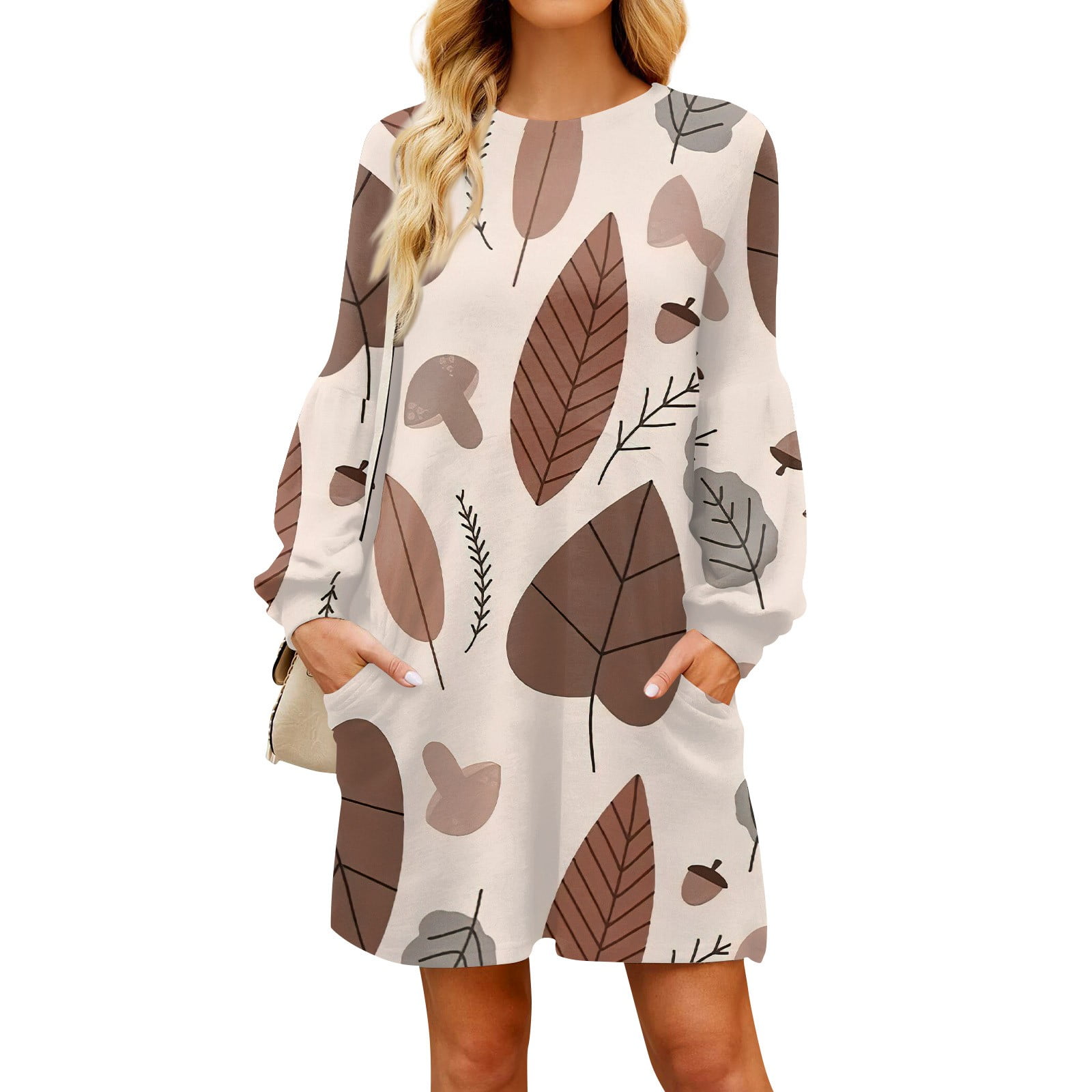 JULMCOMO Midi Dresses for Women Long Sleeve Round Neck Dress Cute Fall ...