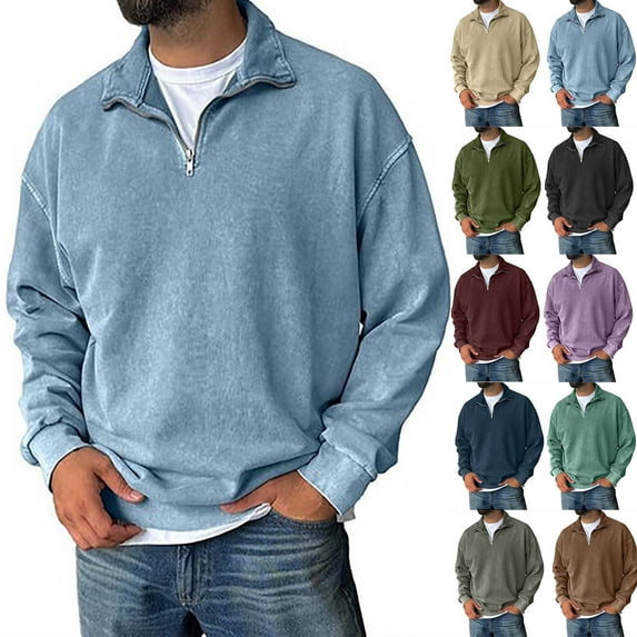 JULMCOMO Mock Neck Sweatshirt for Men Quarter Zip Long Sleeve Fleece Hoodies Fall Soft Solid Color Polo Shirts Gray XL-Large