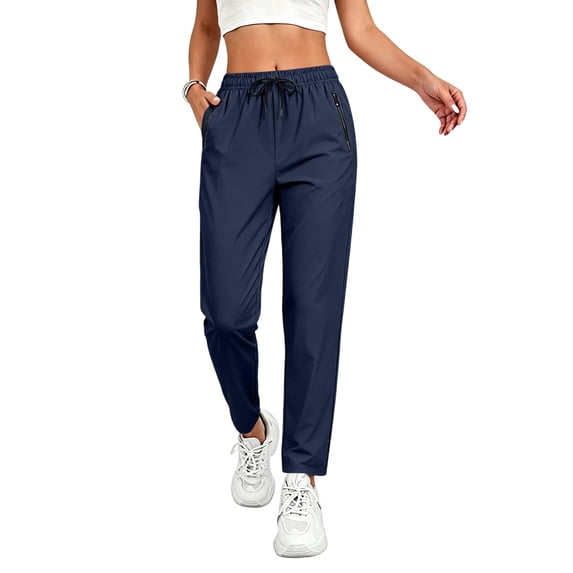JULMCOMO Pants for Women Drawstring Elastic Waist Lightweight Joggers Running Athletic Workout Pants With Zipper Pockets Navy L
