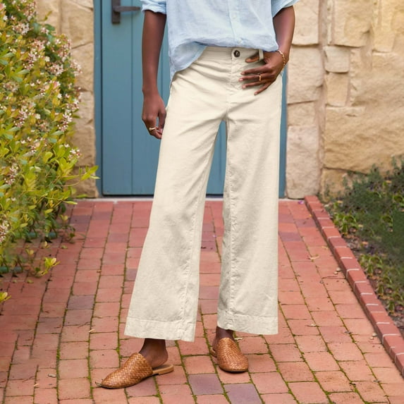 JULMCOMO Petite Wide Leg Pants for Women Cropped Linen Pants High Waisted Flare Plus Size Capris Work Pants Business Casual Teacher Ankle Pants with Pockets Brown XXL