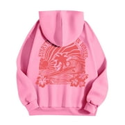 Safeydaddy Pink Palm Puff Hoodie Preppy Oversized Long Sleeve Sweatshirt Teen Girls Cute Fall Graphic Hooded Loose Drawstring Pullover Shirt with Pocket Pink M