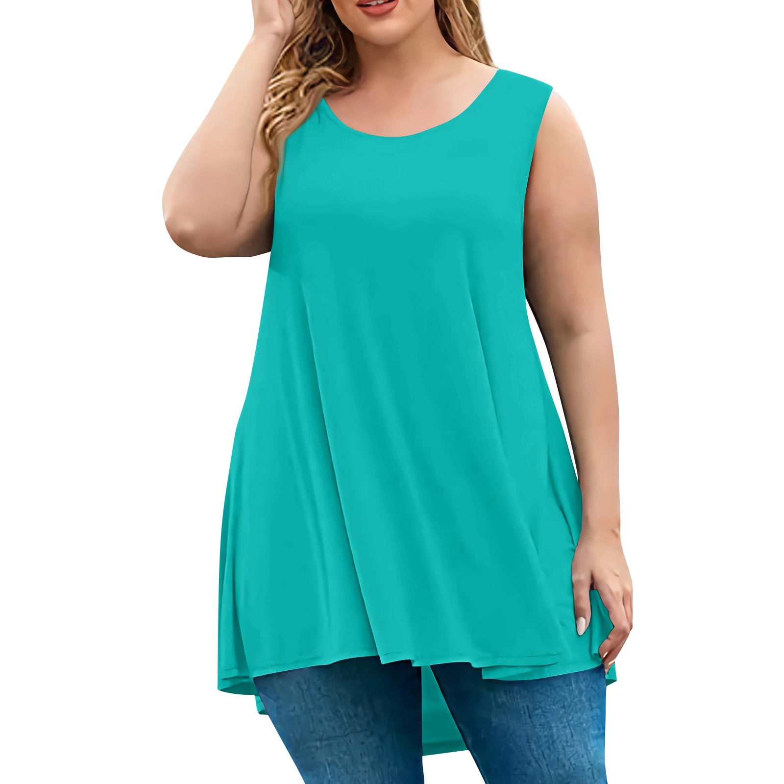 JollieLovin Women's Plus Size Tank Top - Sleeveless Loose Fit Tunic, Light Yellow, 5XL - View #9