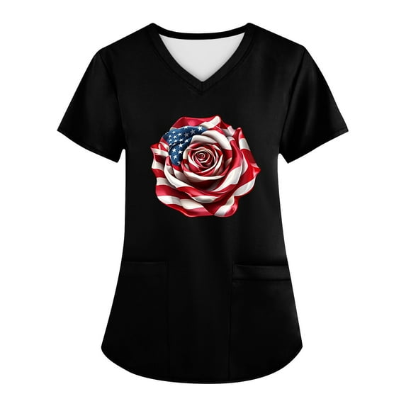 JULMCOMO Plus Size Independence Day Scrub Tops Women's Scrubs Star Stripes Short Sleeve V-Neck Medical Scrubs Top American Flag Print Nurse Suit Pocket Top Mint Green L