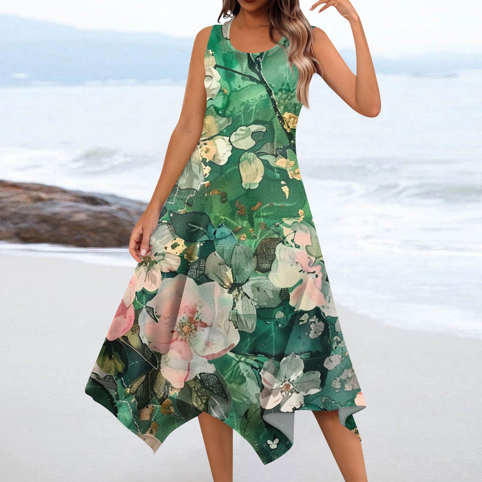 Plus Size Women Summer Irregular Hem Solid Loose Vest Dress main image 1