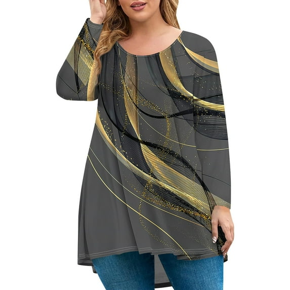 JULMCOMO Plus Size Tops for Women 4x-5x Half Sleeve Crew Neck Shirts Basic Color Block Print Tunics Loose Oversized Graphic Tees Gold 3XL