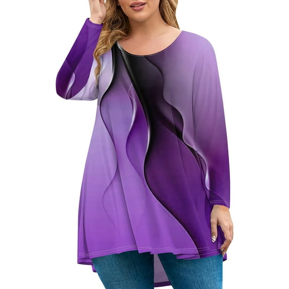 JULMCOMO Plus Size Tunic Tops for Women Clearance Half Sleeve Crew Neck Tshirts Casual Comfy Color Block Print Blouse Loose Oversized Tunic Blouse Purple 4XL