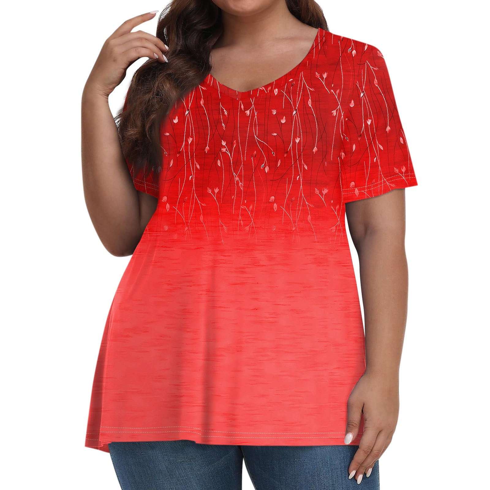 Plus Size Tunic Tops for Women Dressy Short Sleeve V Neck