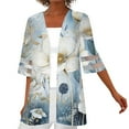 thumbnail image 1 of JULMCOMO Plus Size Womens Tops Floral Print Draped Kimono Cardigan Lace 3/4 Sleeve Open Front Casual Line Cardigans Soft Outwear White S, 1 of 5