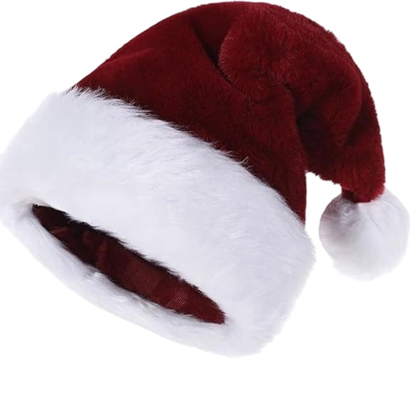 JULMCOMO Plush Christmas Hat for Women Men Soft Velvet Classic Santa Hat Happy Xmas Holiday Family Party Costume Headwear Red